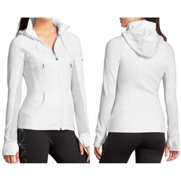 Athleta Jackets & Blazers - Athleta Sz L White Gray Zip Up Sweatshirt Hoodie Jacket Womens